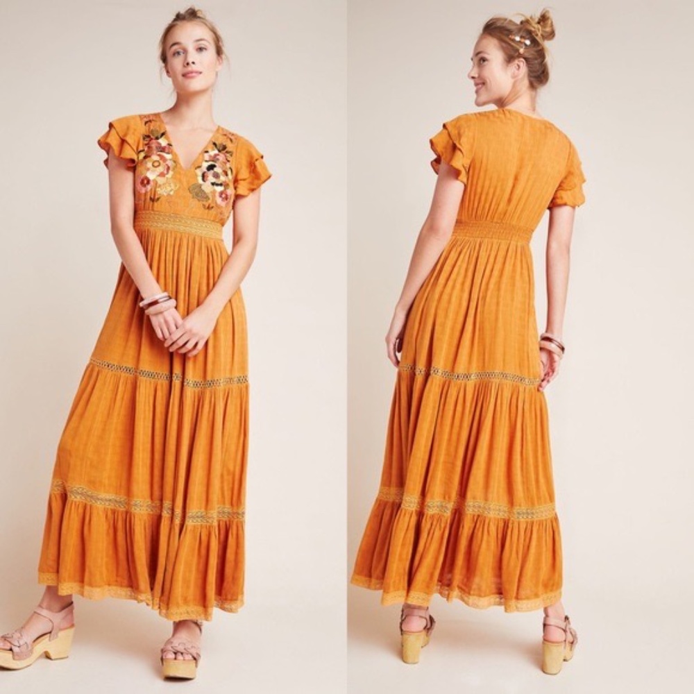 Anthropologie Sunshine Embroidered Maxi Dress - Picture 2 of 6